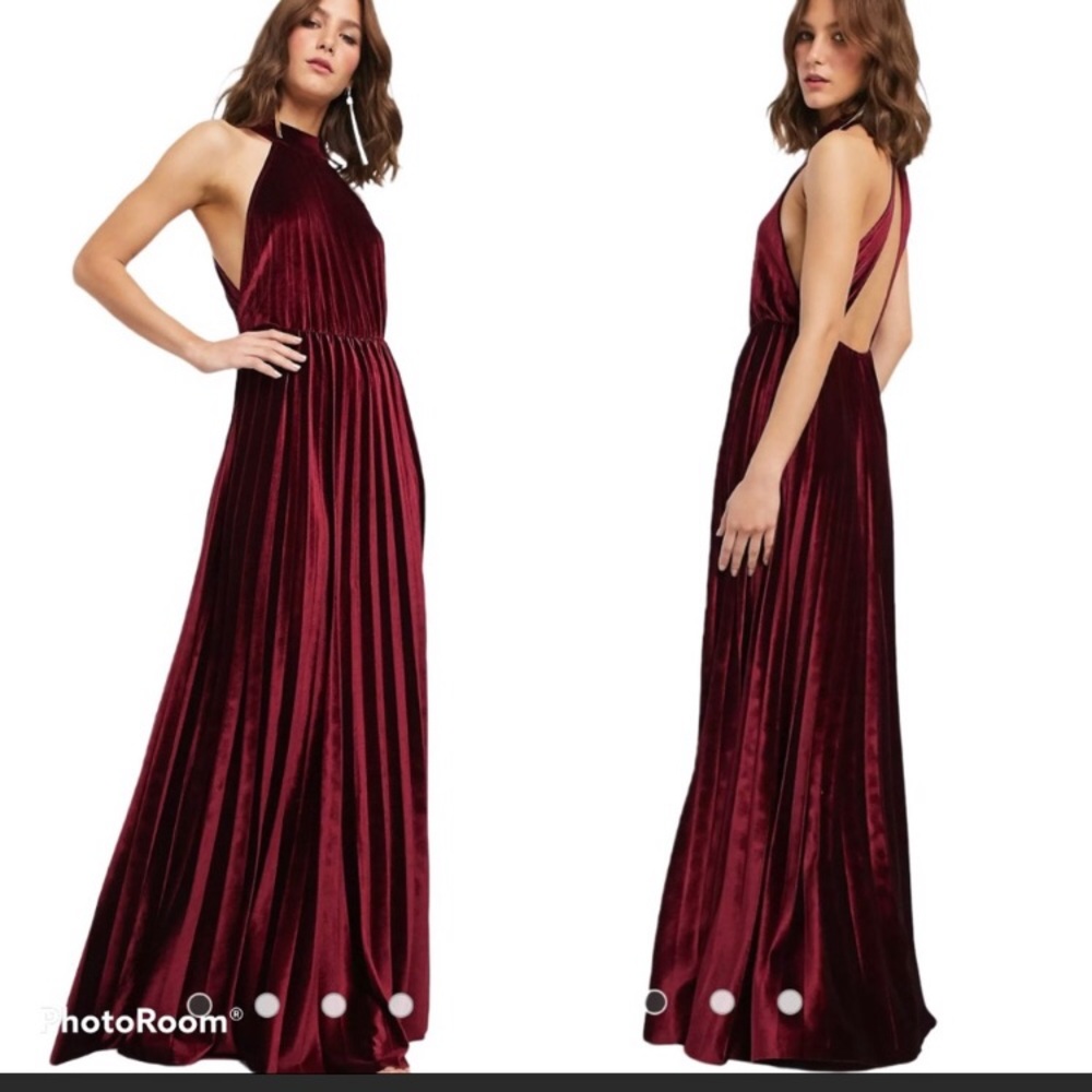 ASOS Design halter pleated waisted maxi dress in velvet NWT sz 2